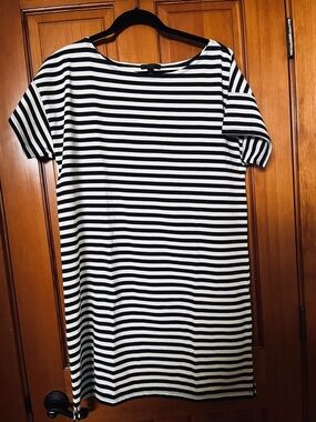 J. Crew Black and White Striped Midi Dress